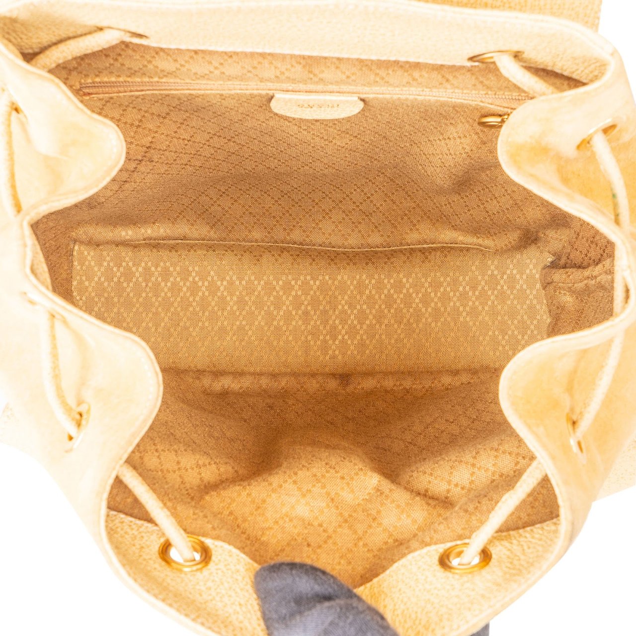 Gucci Suede Bamboo Drawstring Backpack Beige