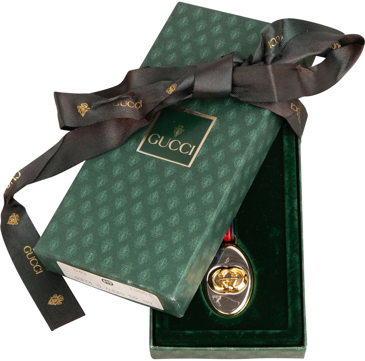 Gucci Web Stripe Interlocking G Keychain Key Holder Bag Charm Oranje