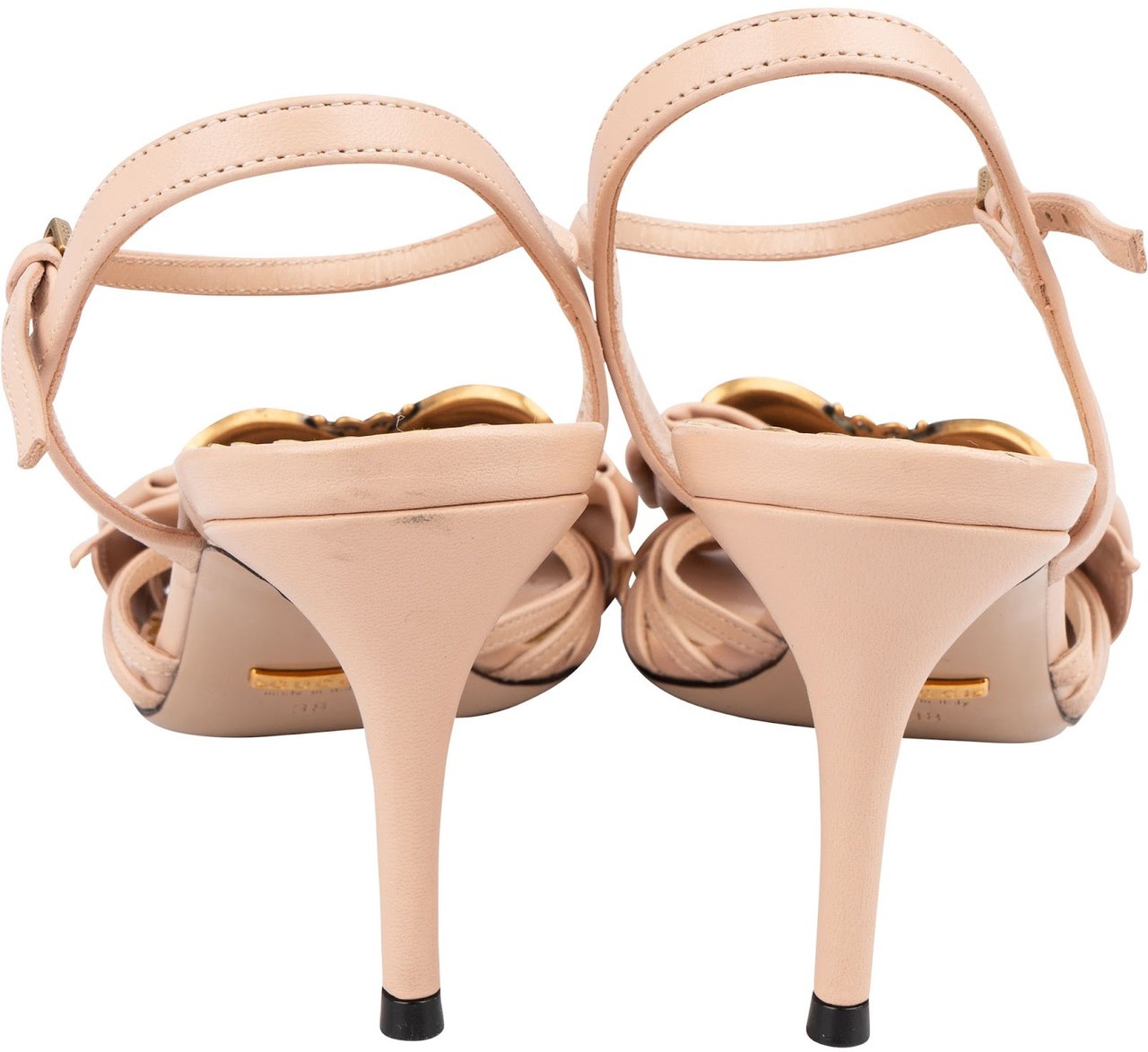 Gucci Nude Leather Studded Bee Bow Sandal Heels (38) Neutraal