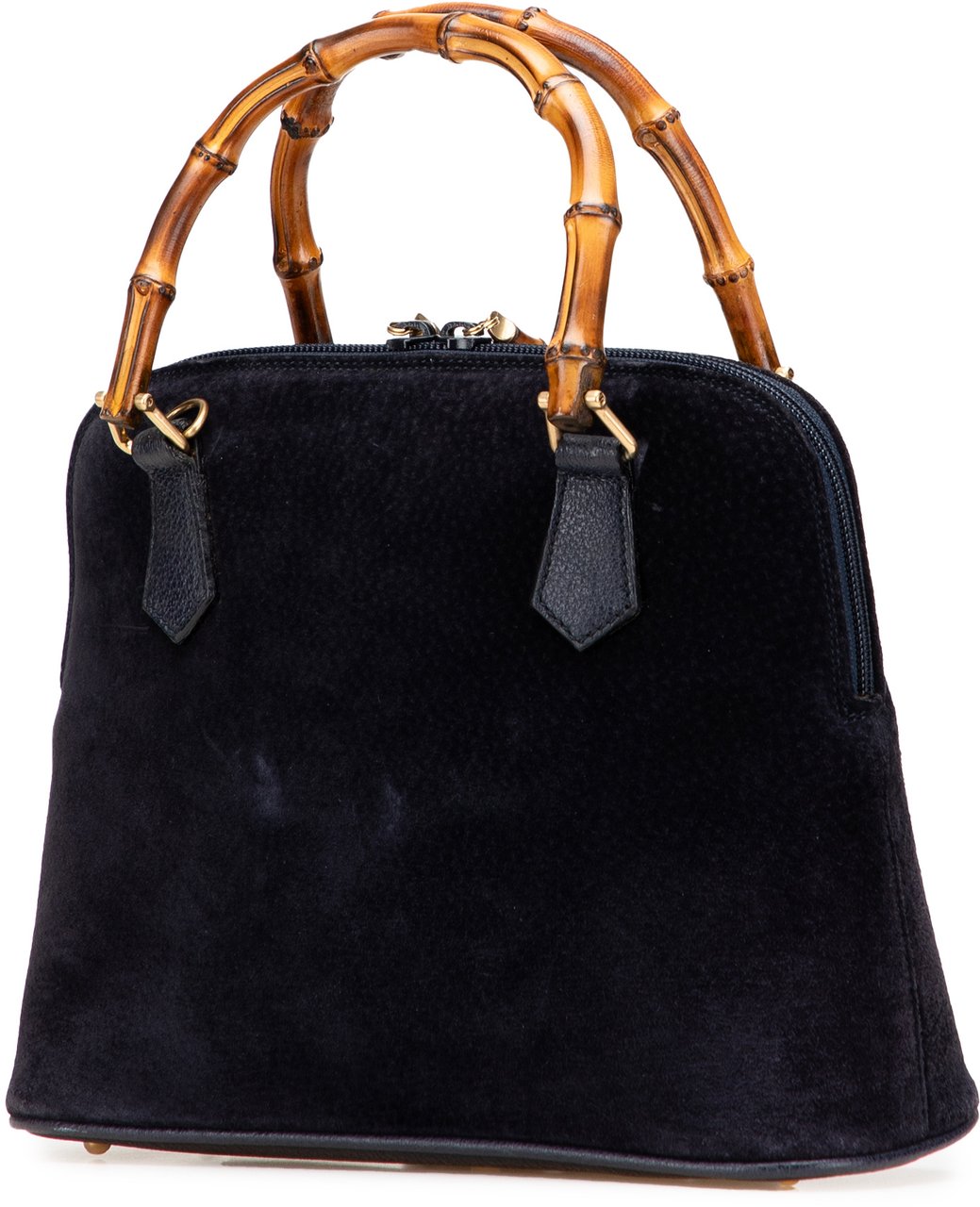 Gucci Suede Bamboo Dome Satchel Blauw