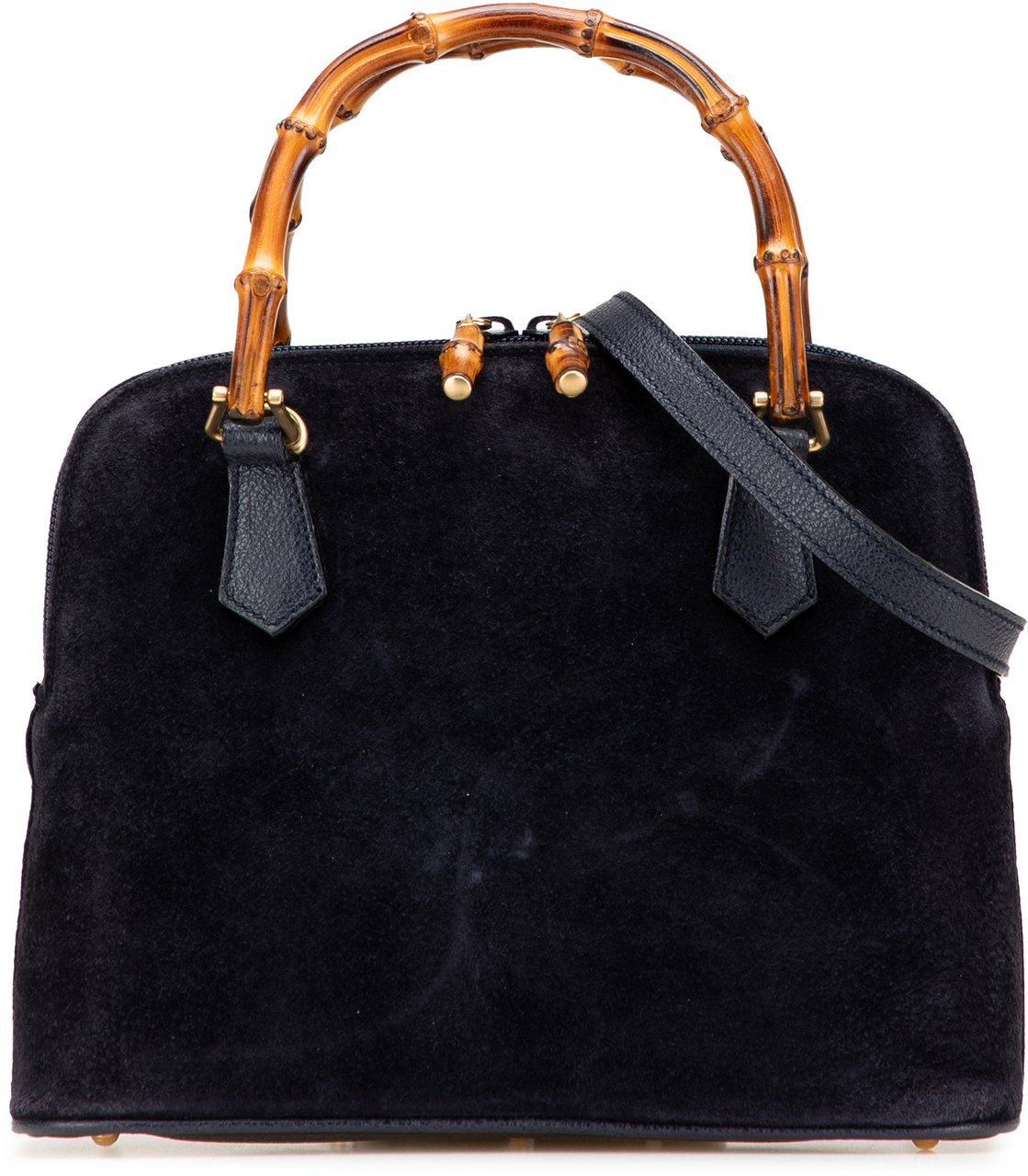 Gucci Suede Bamboo Dome Satchel Blauw