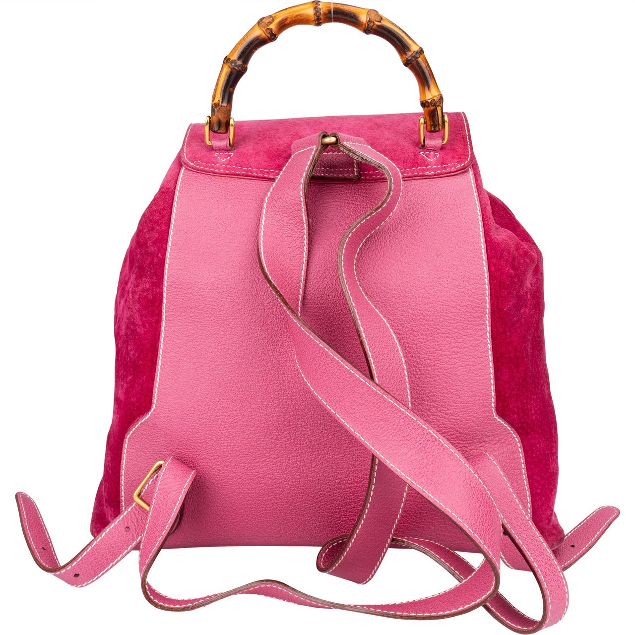 Gucci Gucci Pink Suede Bamboo Backpack Roze