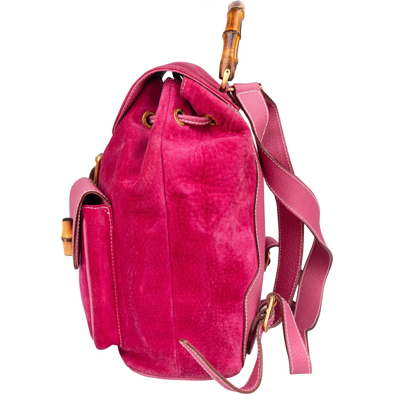 Gucci Gucci Pink Suede Bamboo Backpack Roze