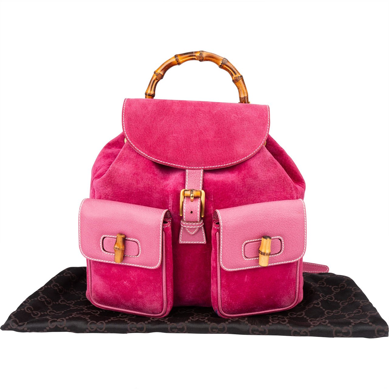 Gucci Gucci Pink Suede Bamboo Backpack Roze