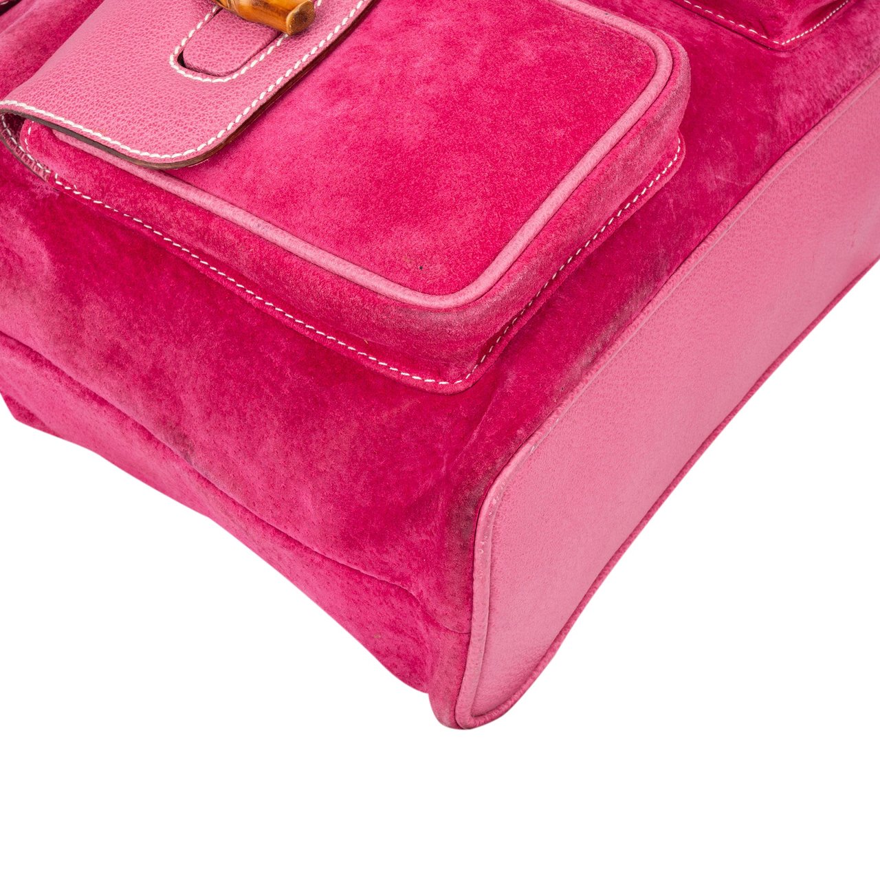 Gucci Gucci Pink Suede Bamboo Backpack Roze