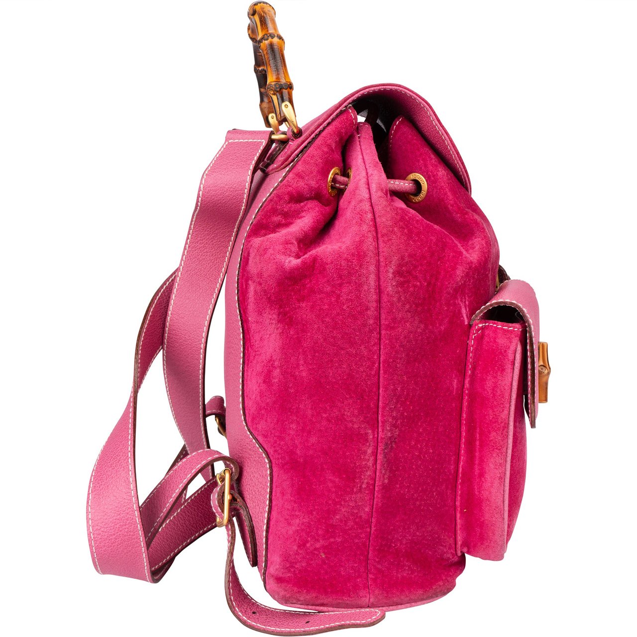 Gucci Gucci Pink Suede Bamboo Backpack Roze