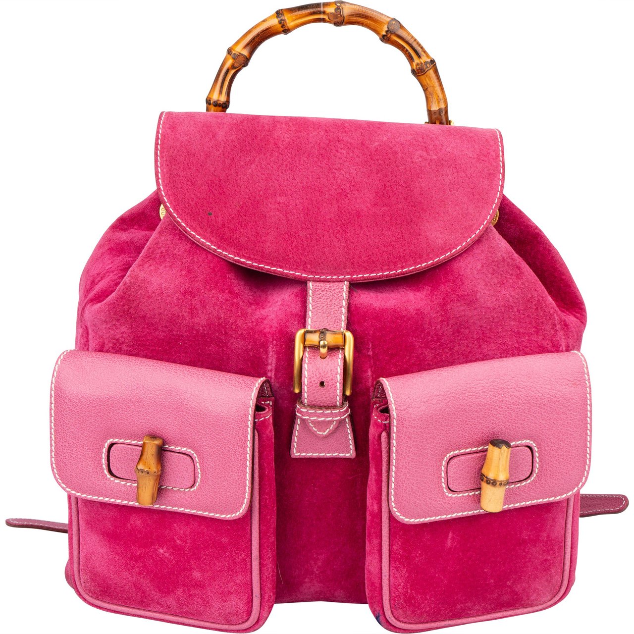 Gucci Gucci Pink Suede Bamboo Backpack Roze