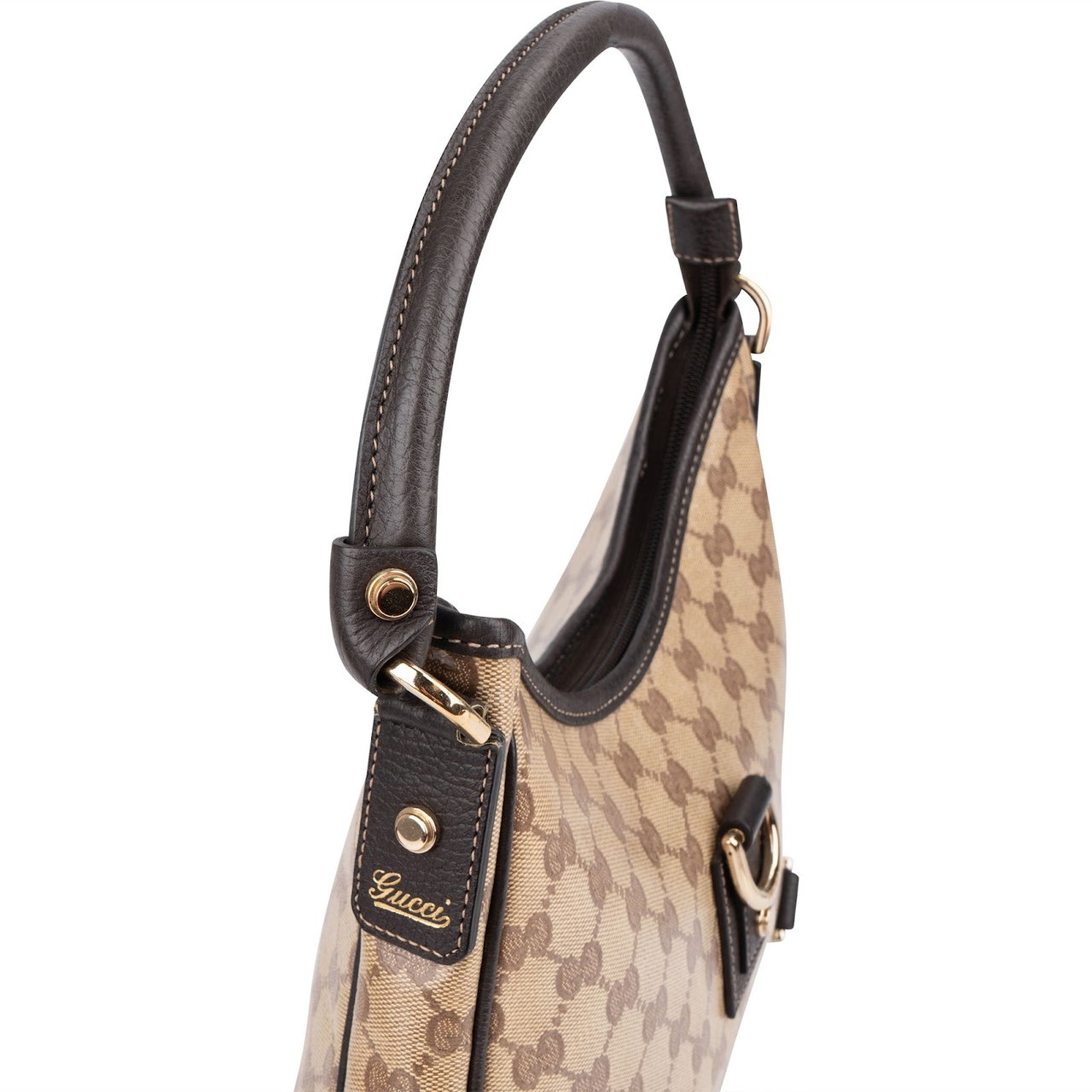 Gucci Monogram Crystal GG Abbey D-Ring Shoulder Bag Bruin