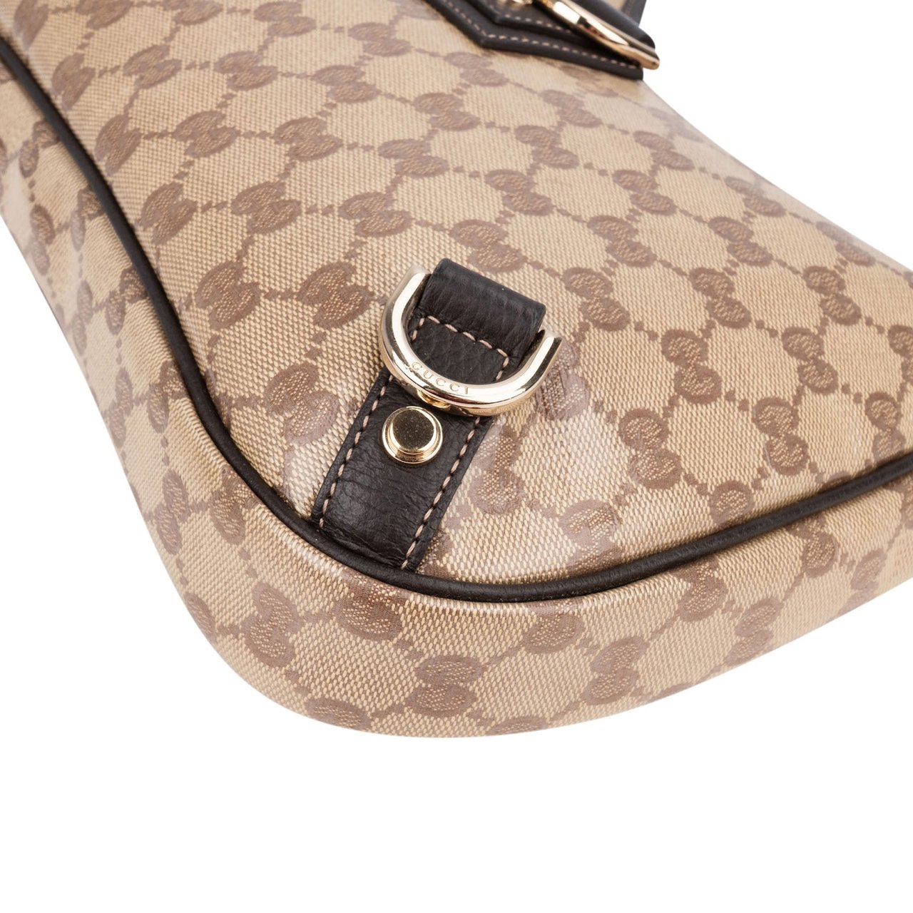 Gucci Monogram Crystal GG Abbey D-Ring Shoulder Bag Bruin