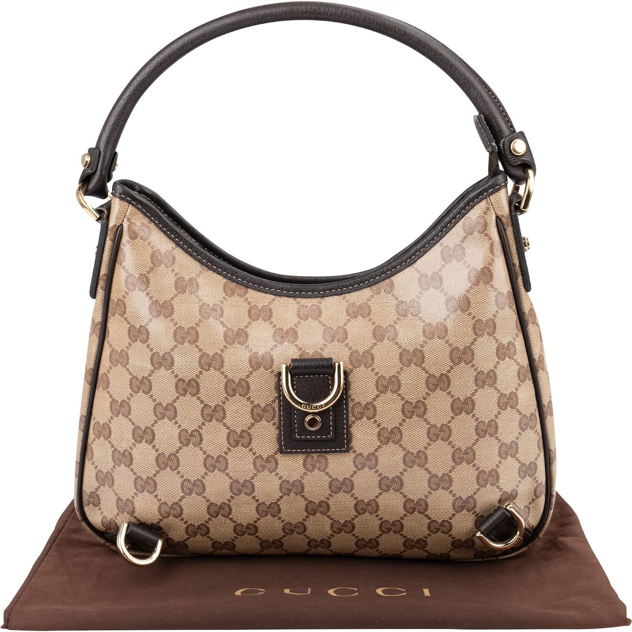 Gucci Monogram Crystal GG Abbey D-Ring Shoulder Bag Bruin
