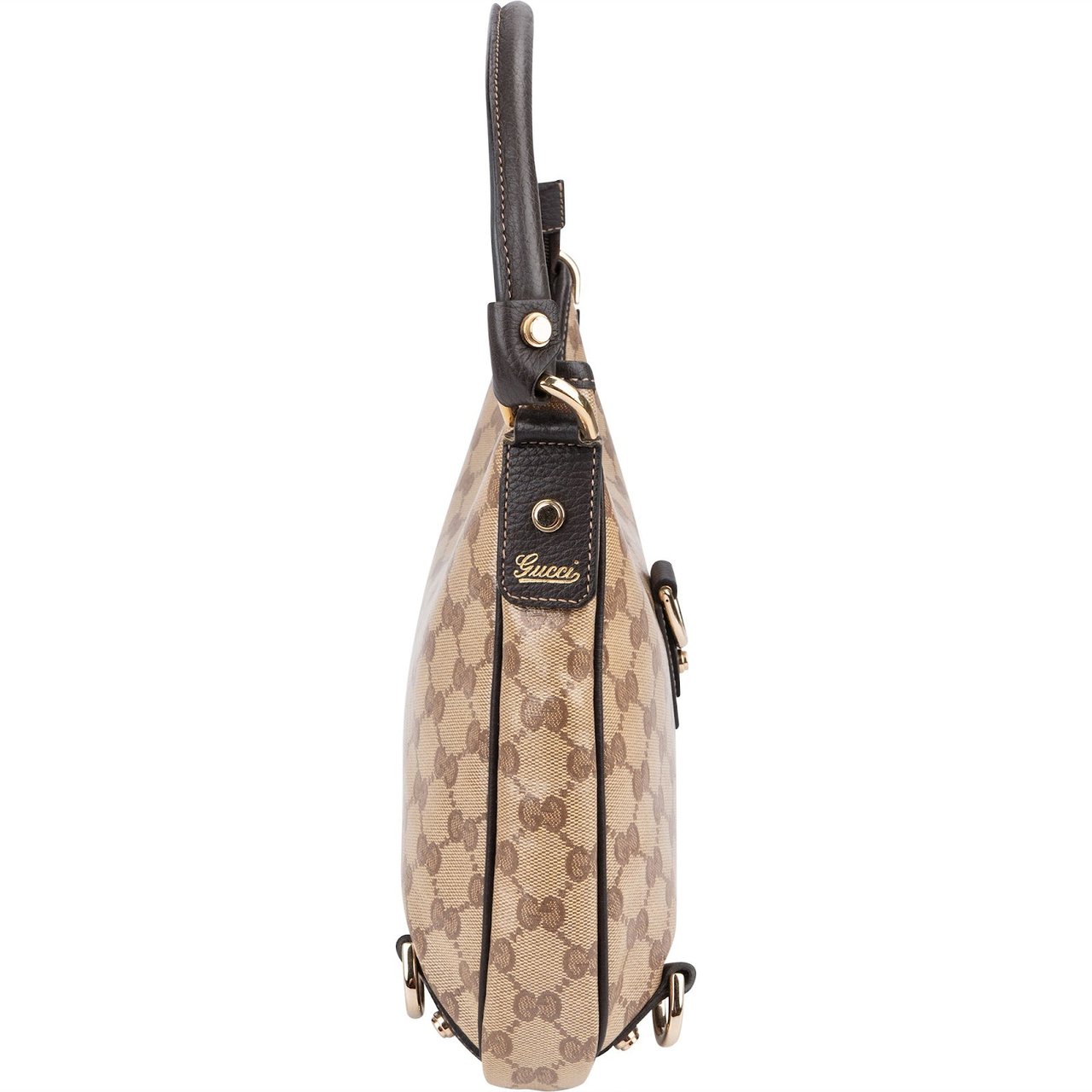 Gucci Monogram Crystal GG Abbey D-Ring Shoulder Bag Bruin