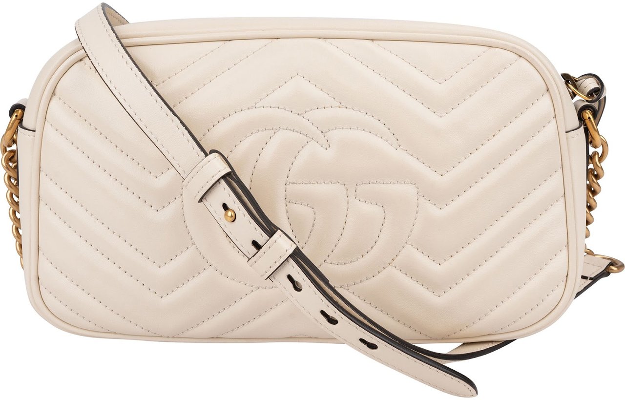 Gucci Chevron Matelassé Leather GG Marmont Medium Camera Crossbody Bag Wit