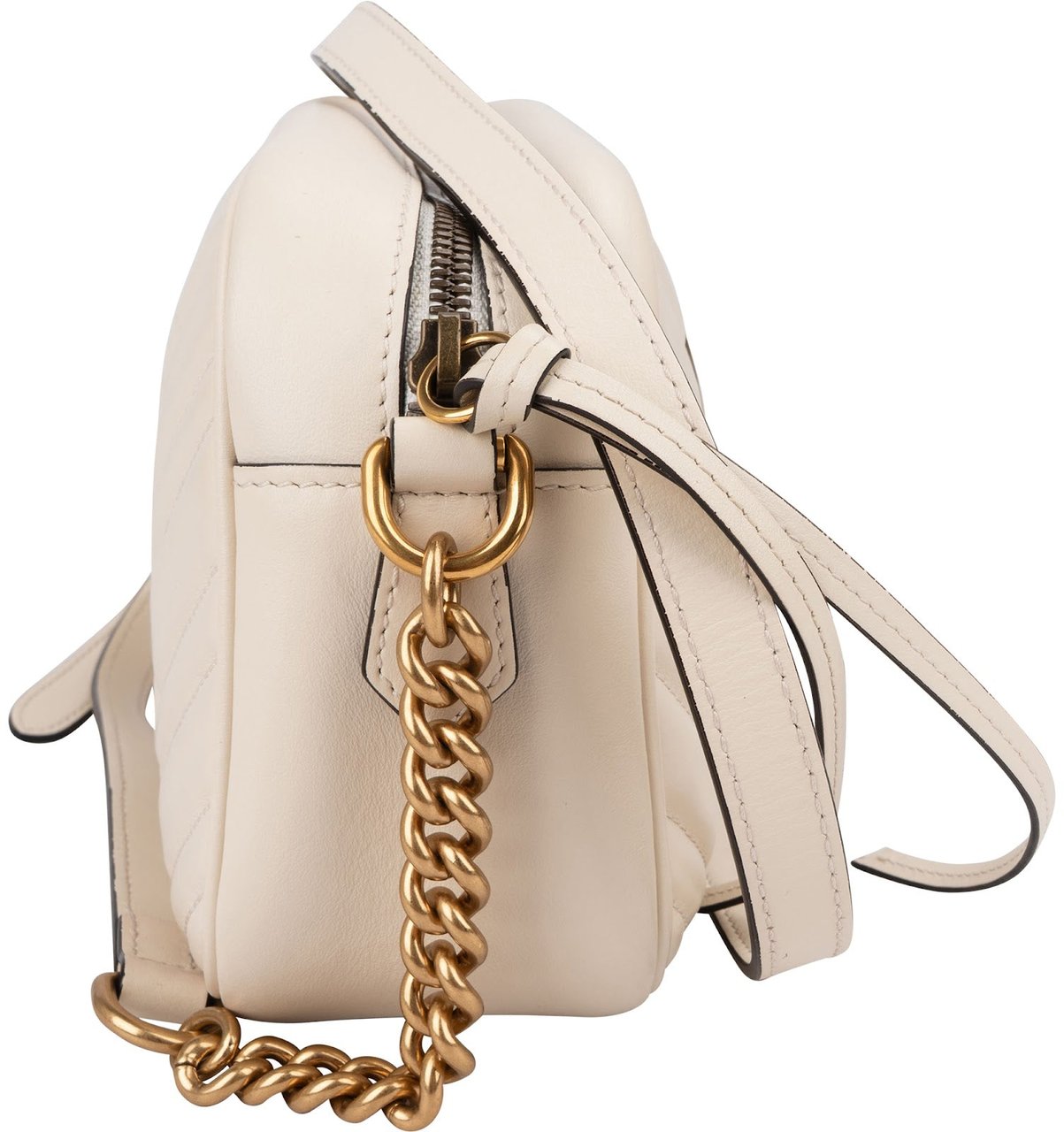 Gucci Chevron Matelassé Leather GG Marmont Medium Camera Crossbody Bag Wit