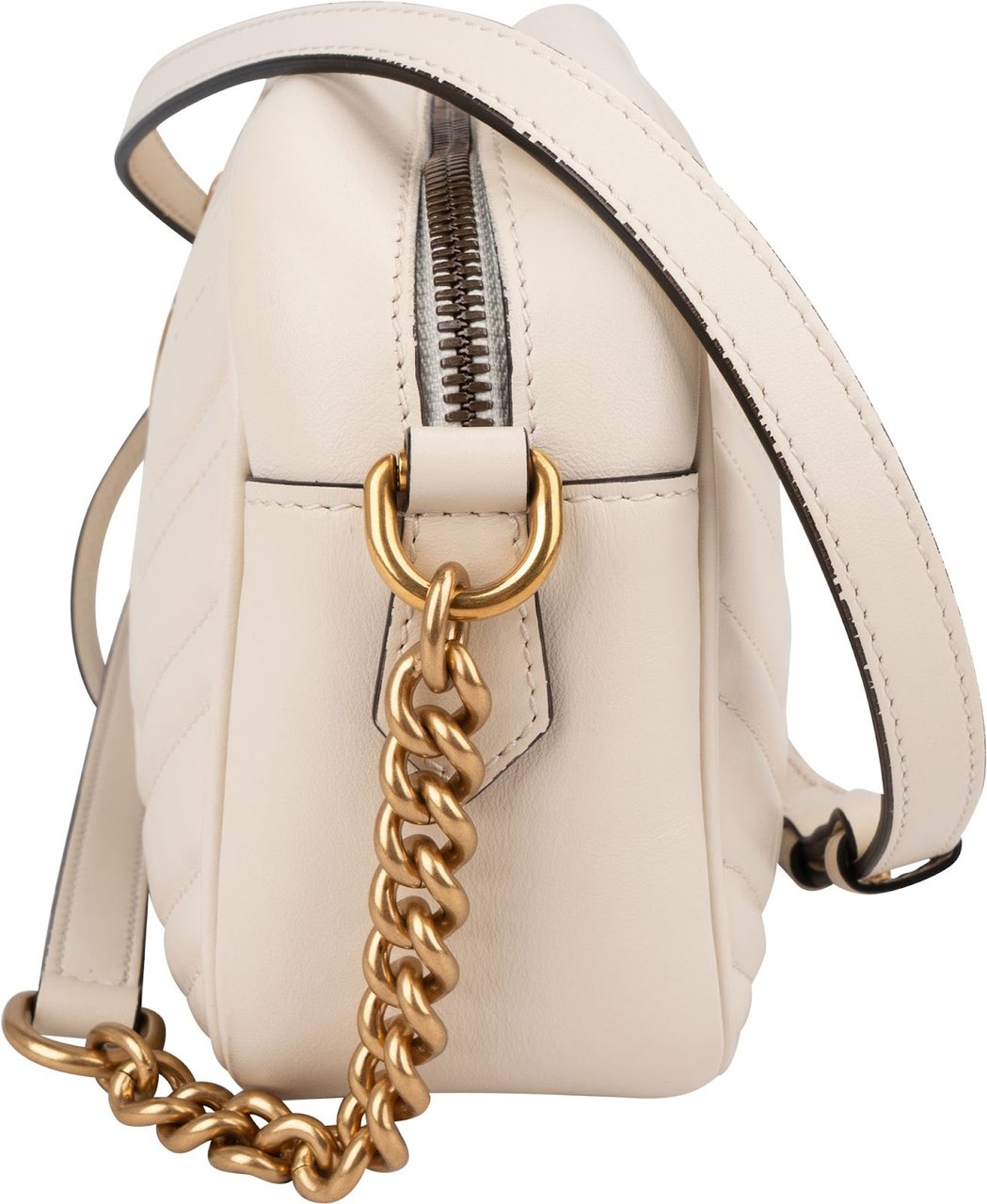 Gucci Chevron Matelassé Leather GG Marmont Medium Camera Crossbody Bag Wit