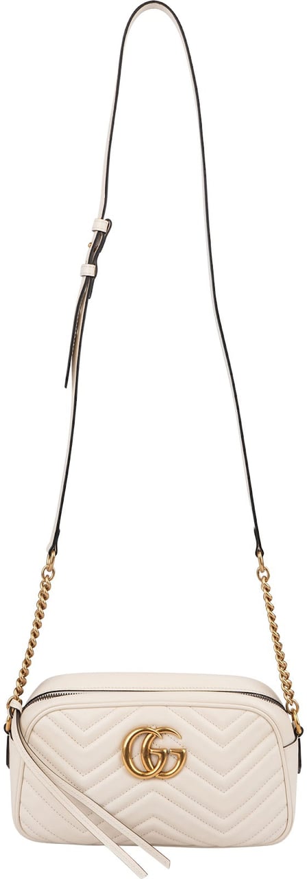 Gucci Chevron Matelassé Leather GG Marmont Medium Camera Crossbody Bag Wit