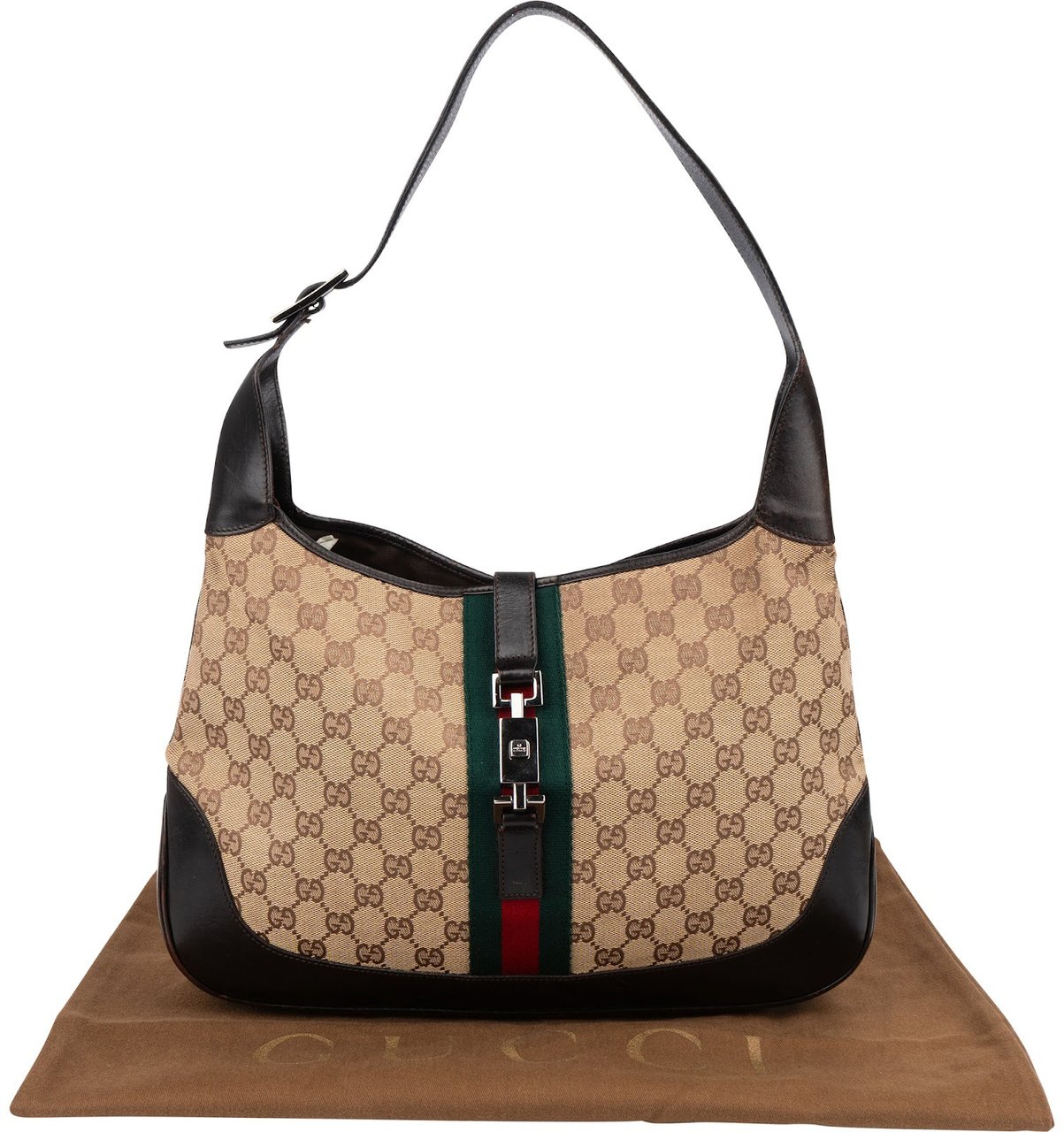 Gucci Monogram GG Canvas Jackie Hobo Shoulder Bag Beige