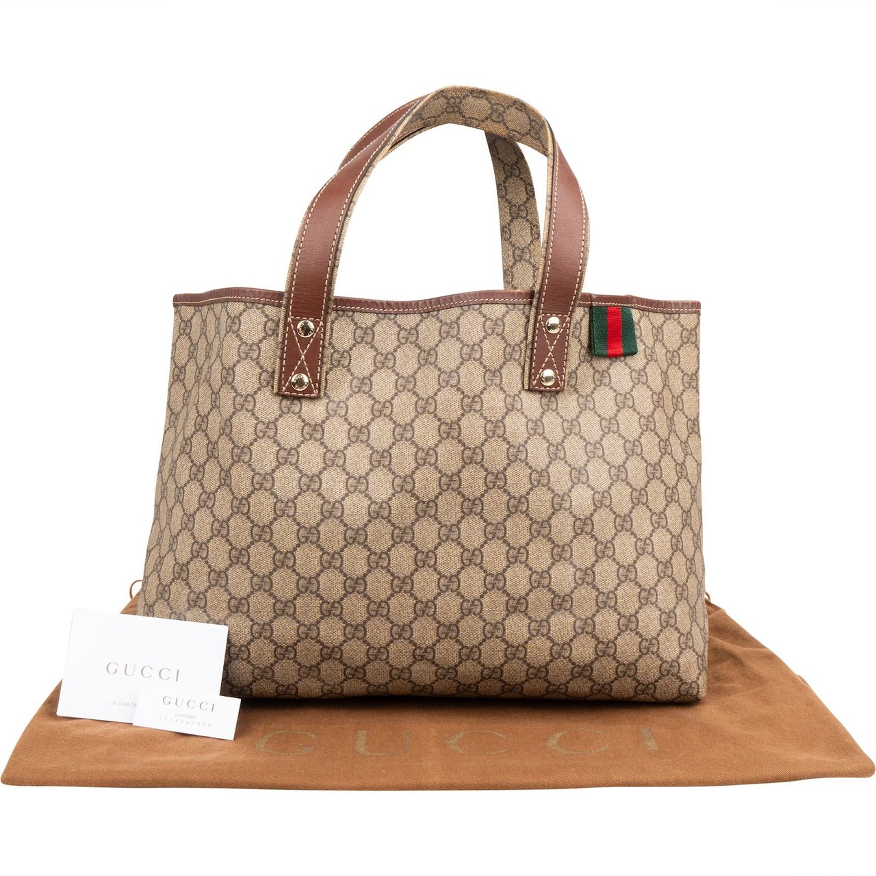 Gucci Monogram GG Supreme Web Tote Handbag Beige