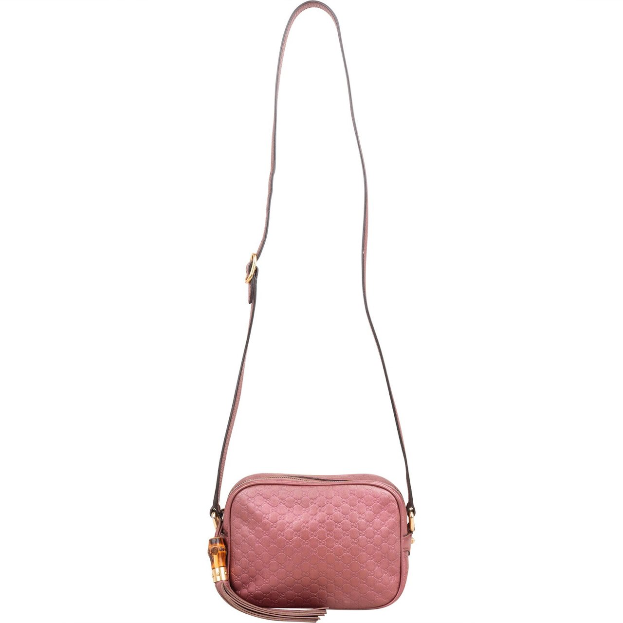 Gucci Microguccissima Metallic Leather Bamboo Tassel Camera Crossbody Bag Rood