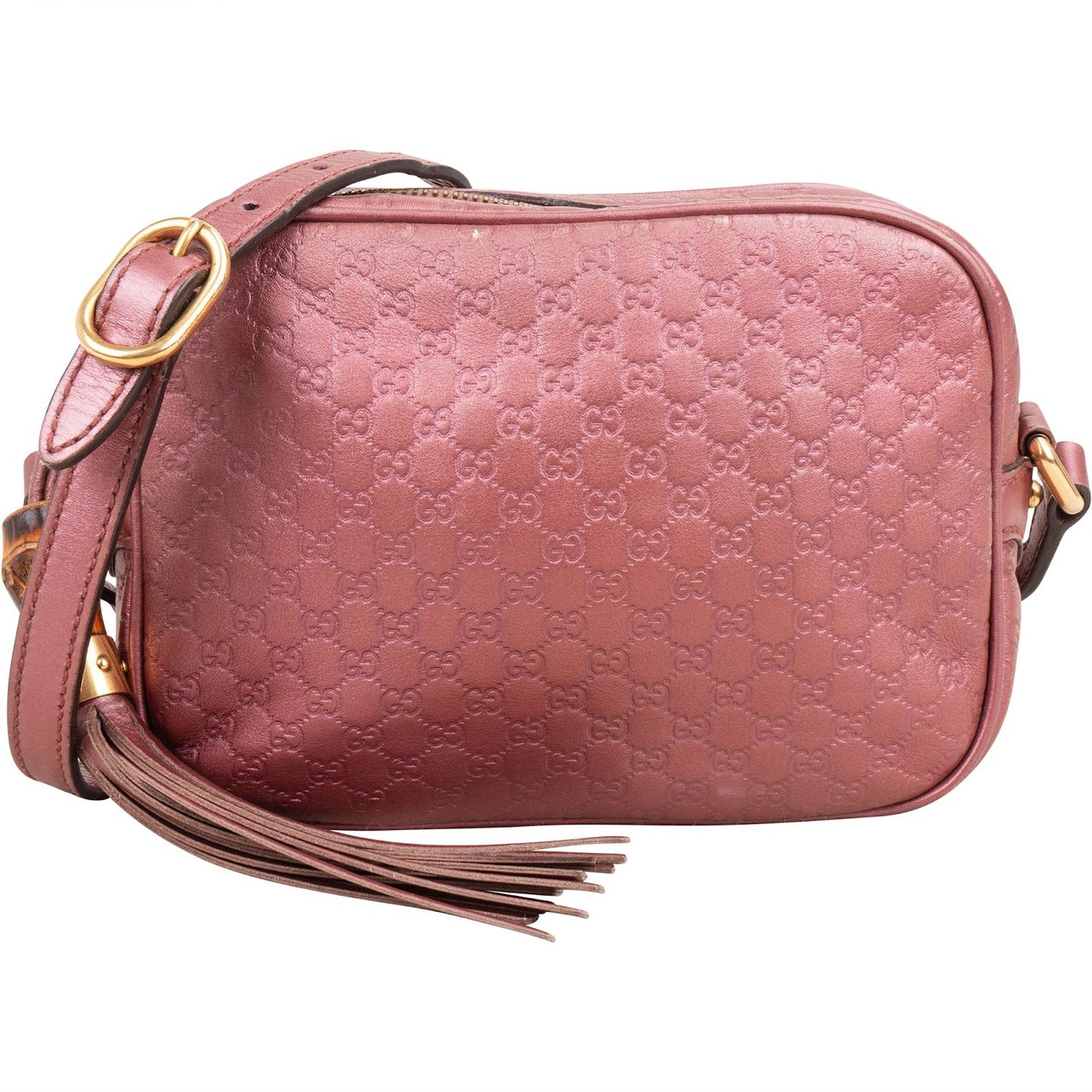 Gucci Microguccissima Metallic Leather Bamboo Tassel Camera Crossbody Bag Rood