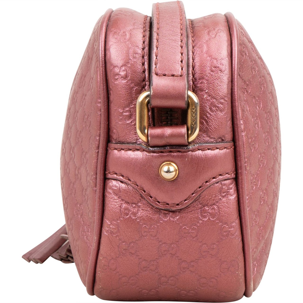 Gucci Microguccissima Metallic Leather Bamboo Tassel Camera Crossbody Bag Rood