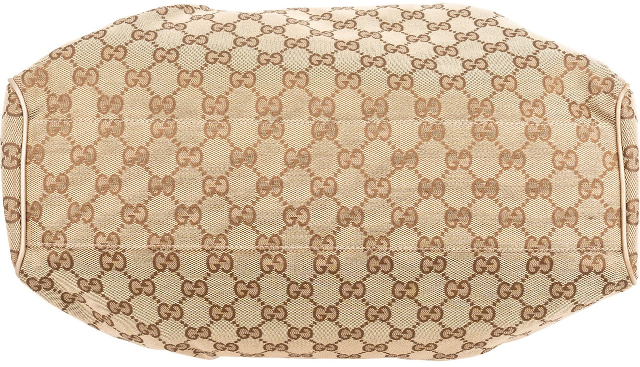 Gucci Monogram GG Canvas Metallic Leather Sukey Handbag Beige