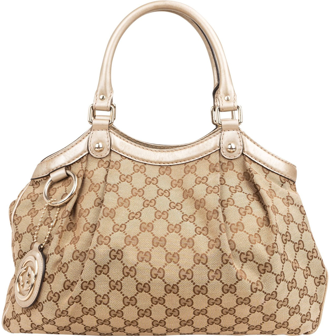 Gucci Monogram GG Canvas Metallic Leather Sukey Handbag Beige