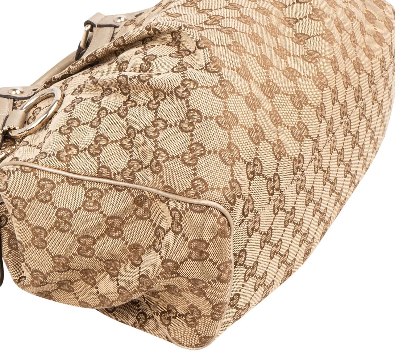 Gucci Monogram GG Canvas Metallic Leather Sukey Handbag Beige