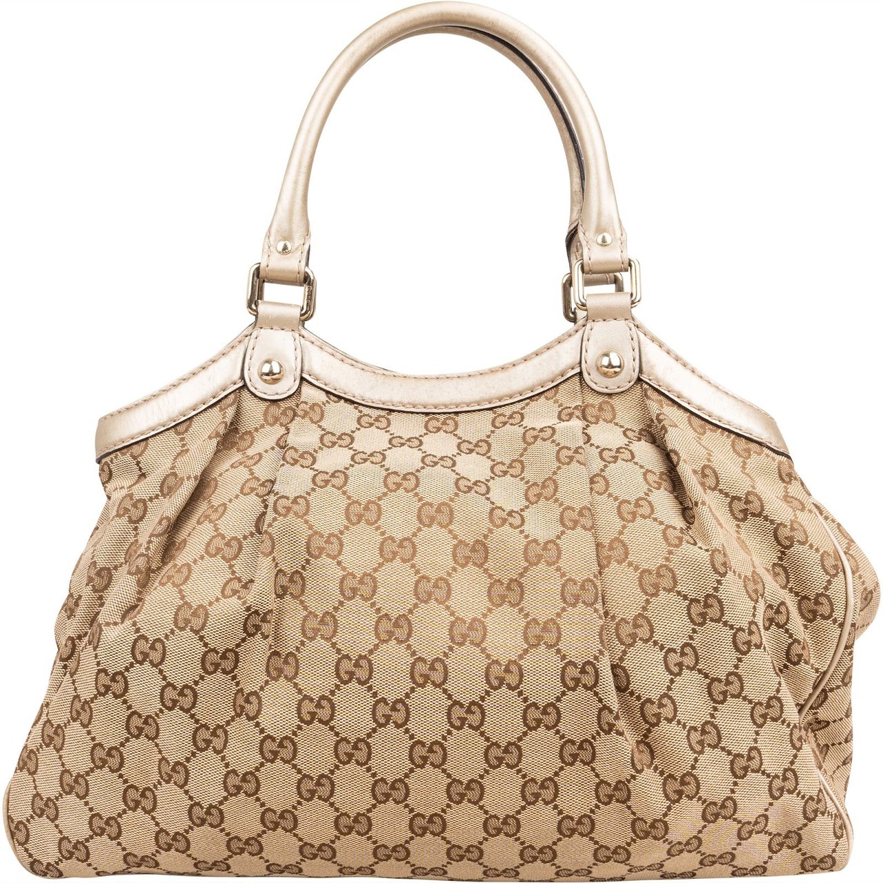 Gucci Monogram GG Canvas Metallic Leather Sukey Handbag Beige