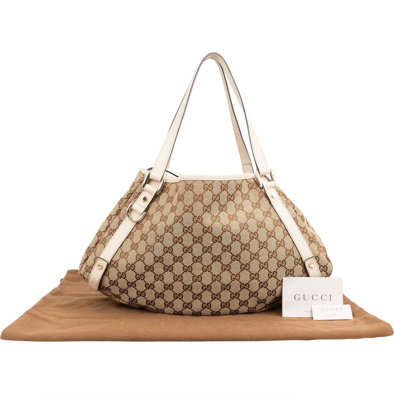 Gucci Monogram GG Canvas Abbey Hobo Shoulder Bag Beige