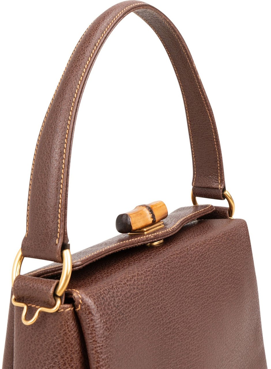 Gucci Brown Leather Bamboo Lock Top Handle Handbag Bruin