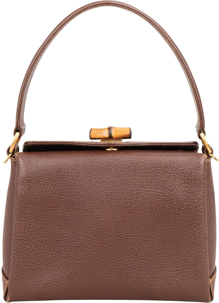 Gucci Brown Leather Bamboo Lock Top Handle Handbag Bruin