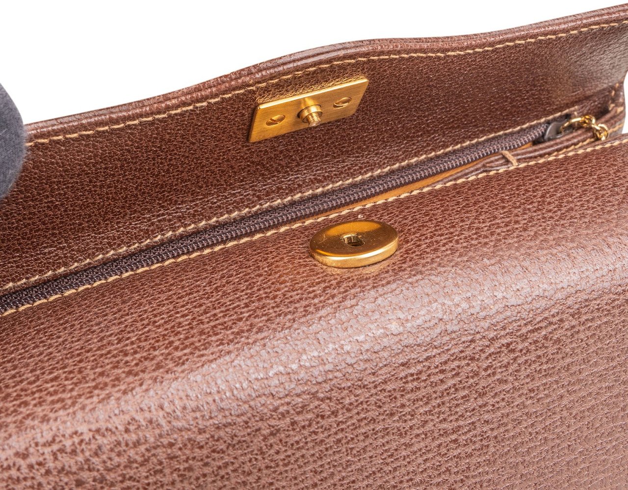 Gucci Brown Leather Bamboo Lock Top Handle Handbag Bruin