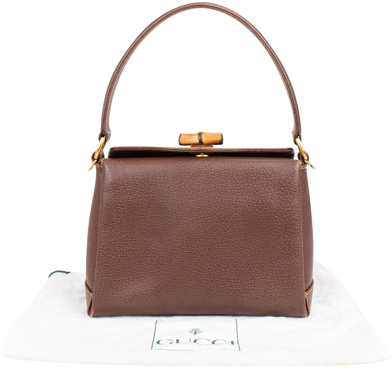 Gucci Brown Leather Bamboo Lock Top Handle Handbag Bruin