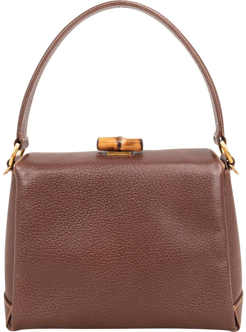 Gucci Brown Leather Bamboo Lock Top Handle Handbag Bruin
