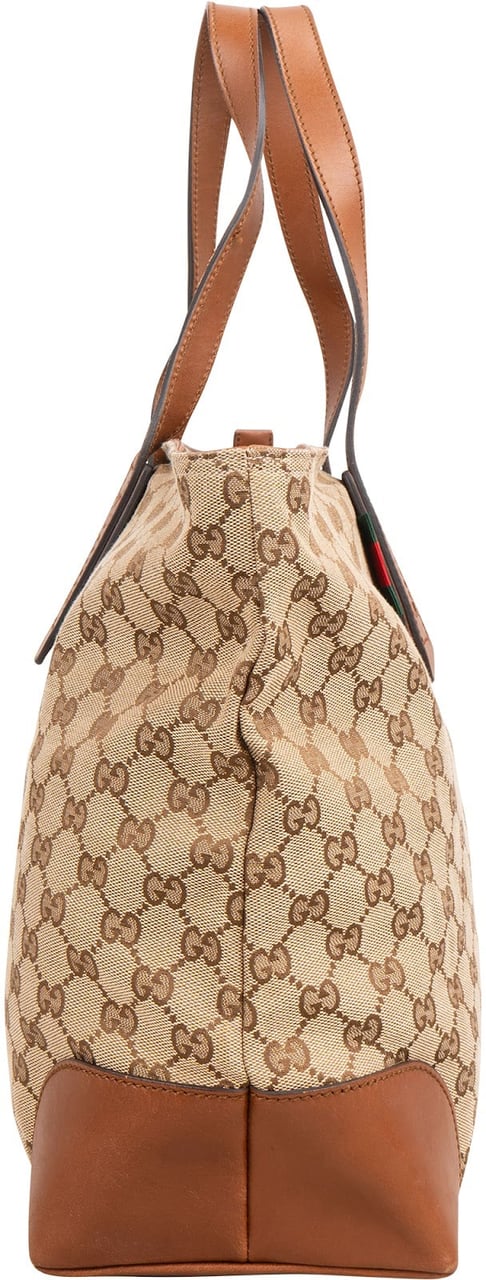 Gucci Monogram GG Canvas Web Detail Sherry Tote Shoulder Bag Beige