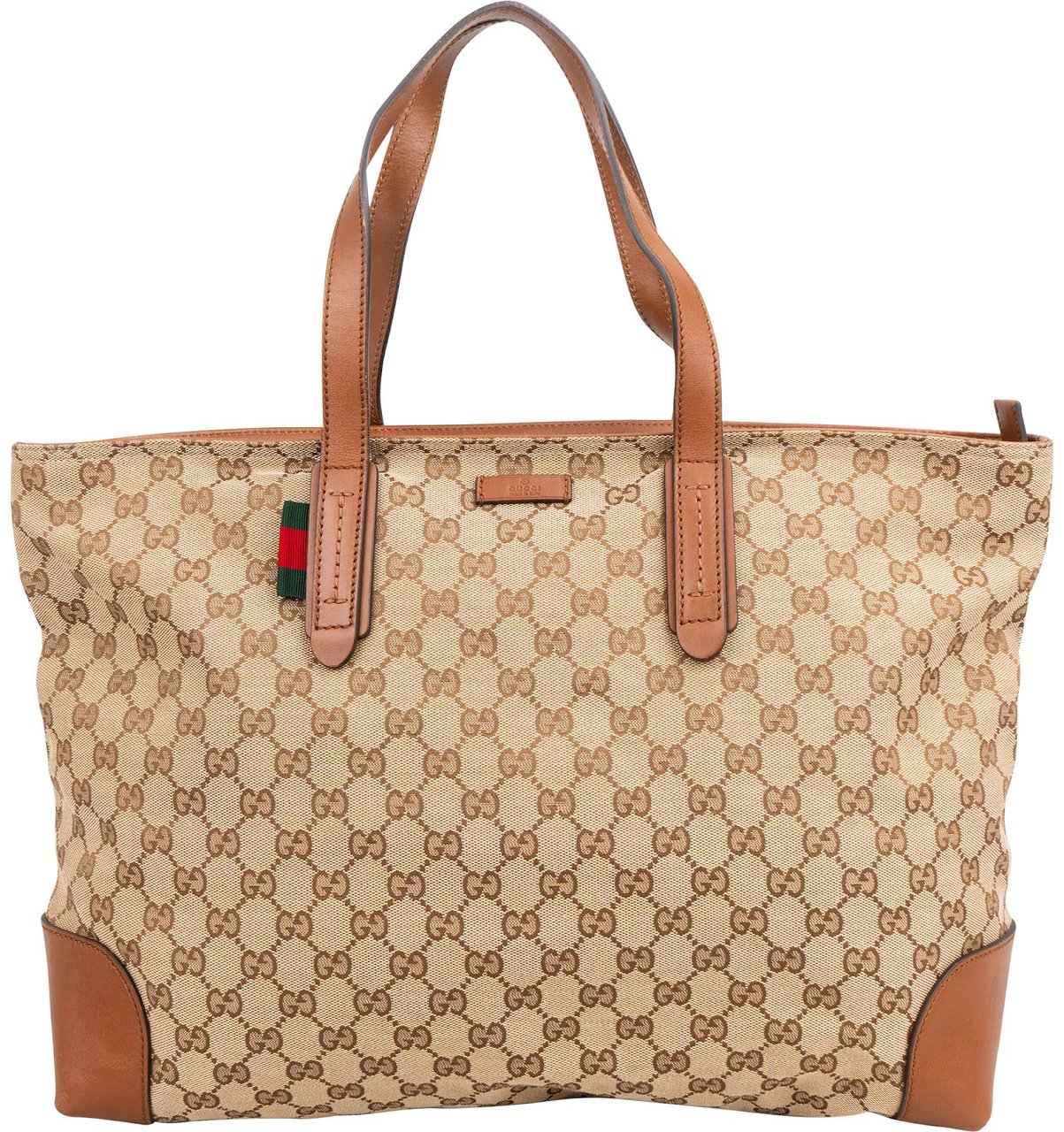 Gucci Monogram GG Canvas Web Detail Sherry Tote Shoulder Bag Beige