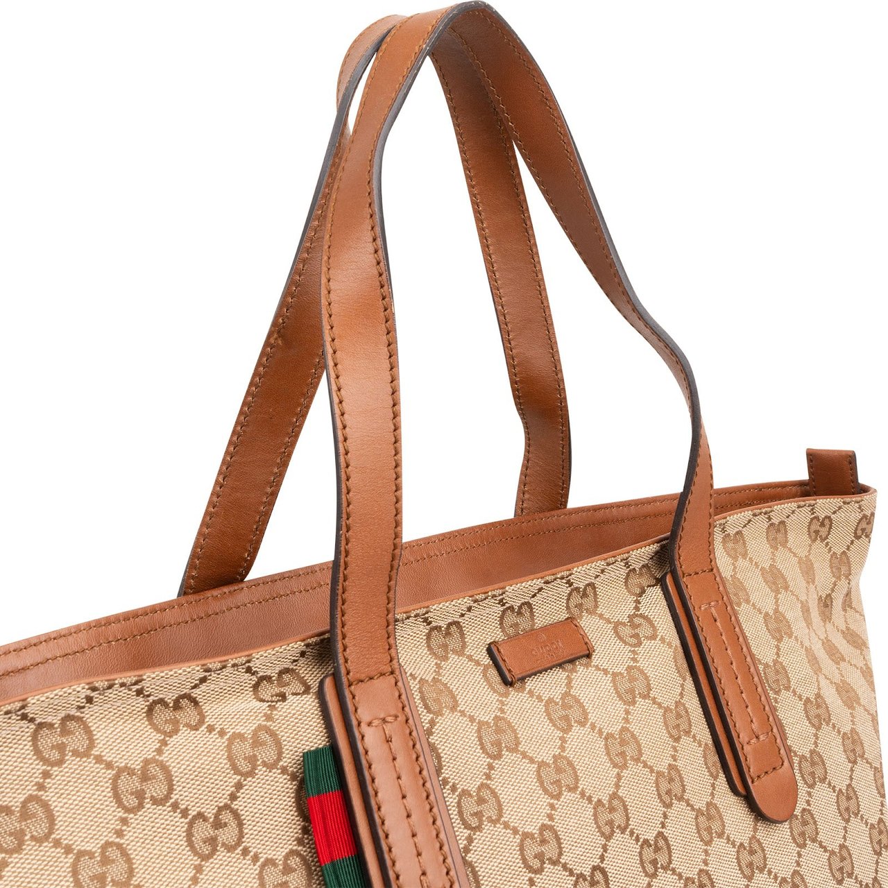 Gucci Monogram GG Canvas Web Detail Sherry Tote Shoulder Bag Beige