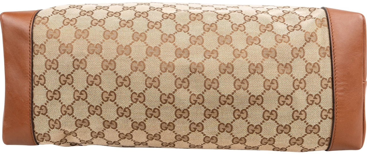 Gucci Monogram GG Canvas Web Detail Sherry Tote Shoulder Bag Beige