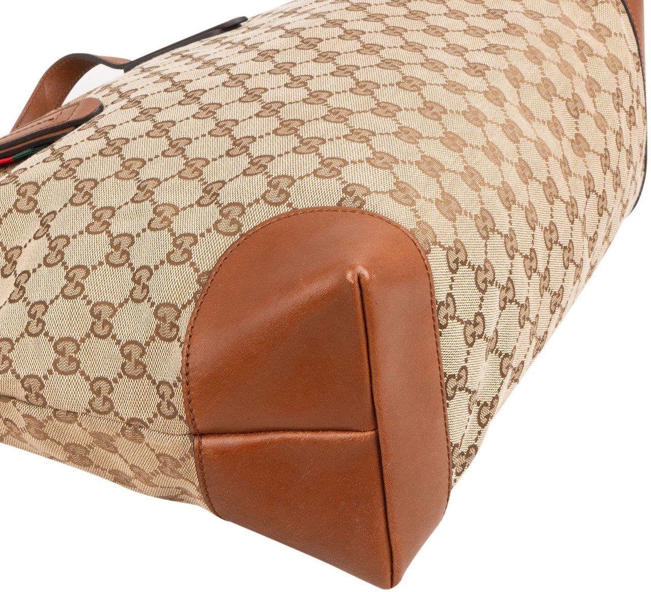 Gucci Monogram GG Canvas Web Detail Sherry Tote Shoulder Bag Beige