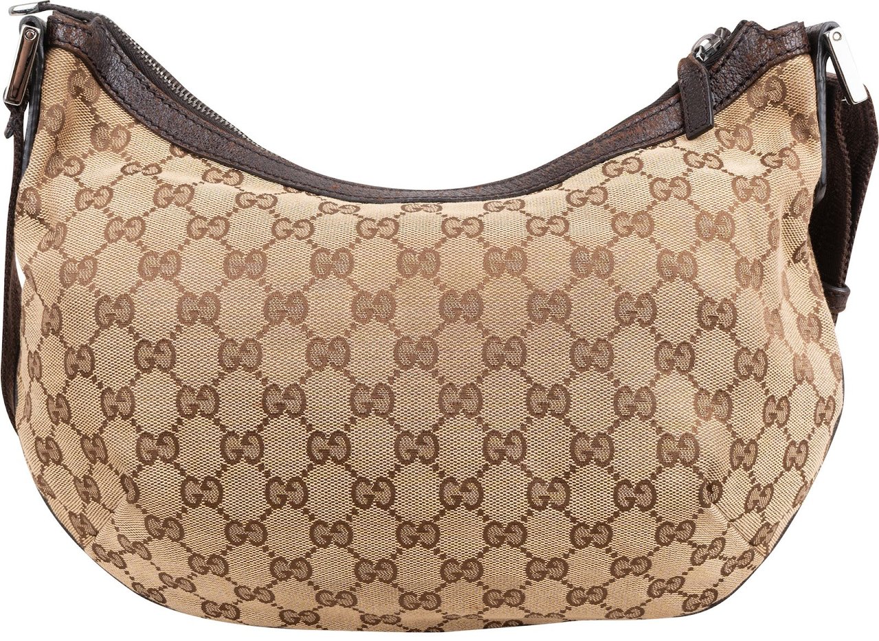 Gucci Monogram GG Canvas Half Moon Messenger Crossbody Bag Beige