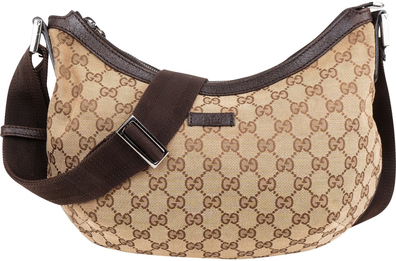 Gucci Monogram GG Canvas Half Moon Messenger Crossbody Bag Beige