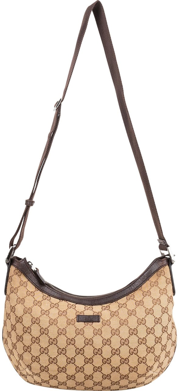 Gucci Monogram GG Canvas Half Moon Messenger Crossbody Bag Beige
