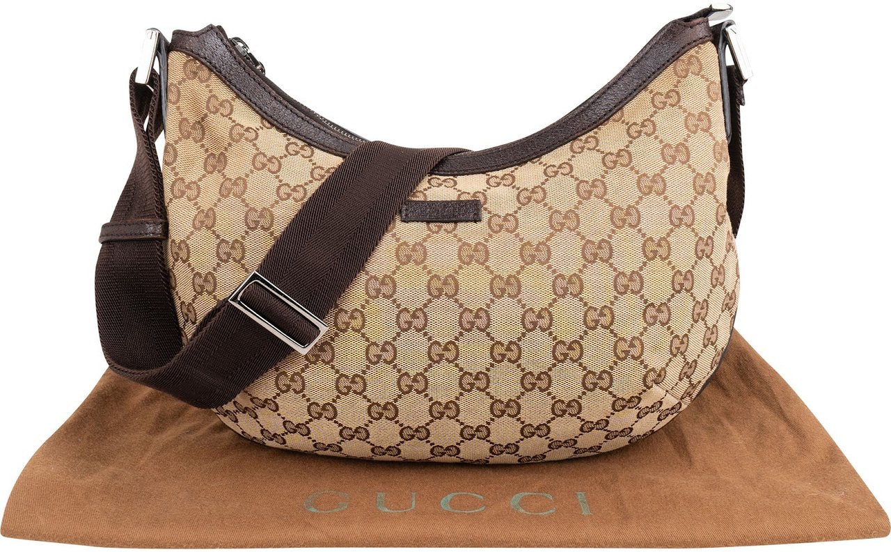 Gucci Monogram GG Canvas Half Moon Messenger Crossbody Bag Beige