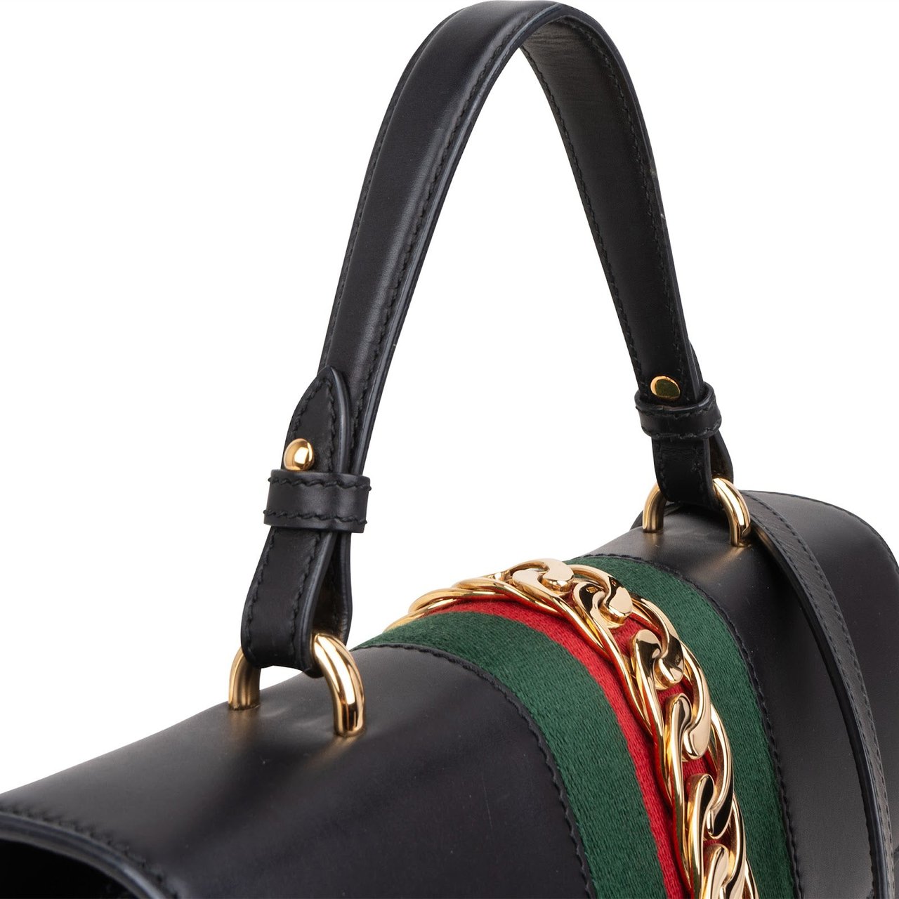 Gucci Black Leather Sylvie Large Top Handle Handbag Zwart