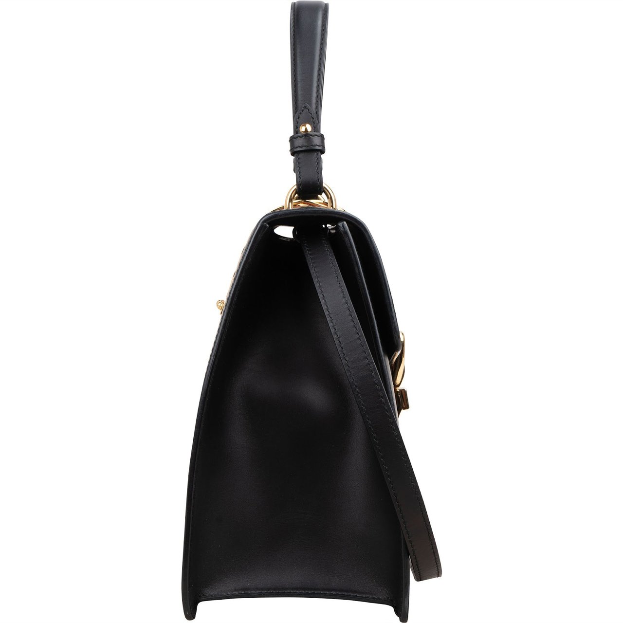 Gucci Black Leather Sylvie Large Top Handle Handbag Zwart