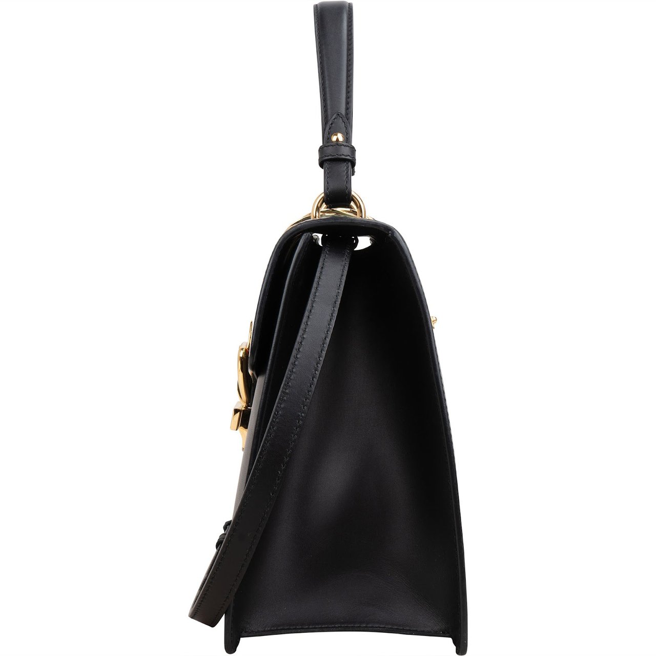 Gucci Black Leather Sylvie Large Top Handle Handbag Zwart