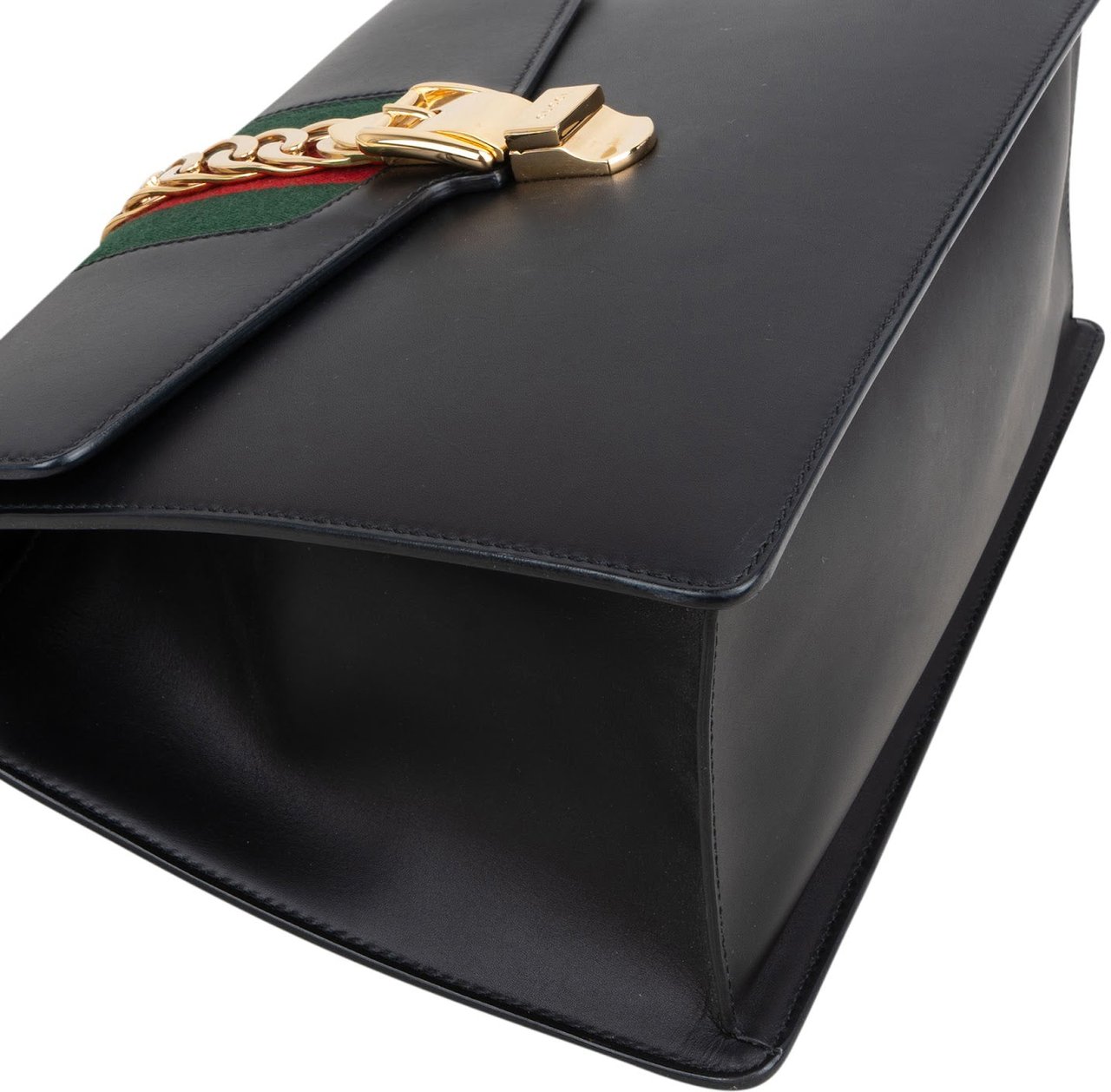 Gucci Black Leather Sylvie Large Top Handle Handbag Zwart