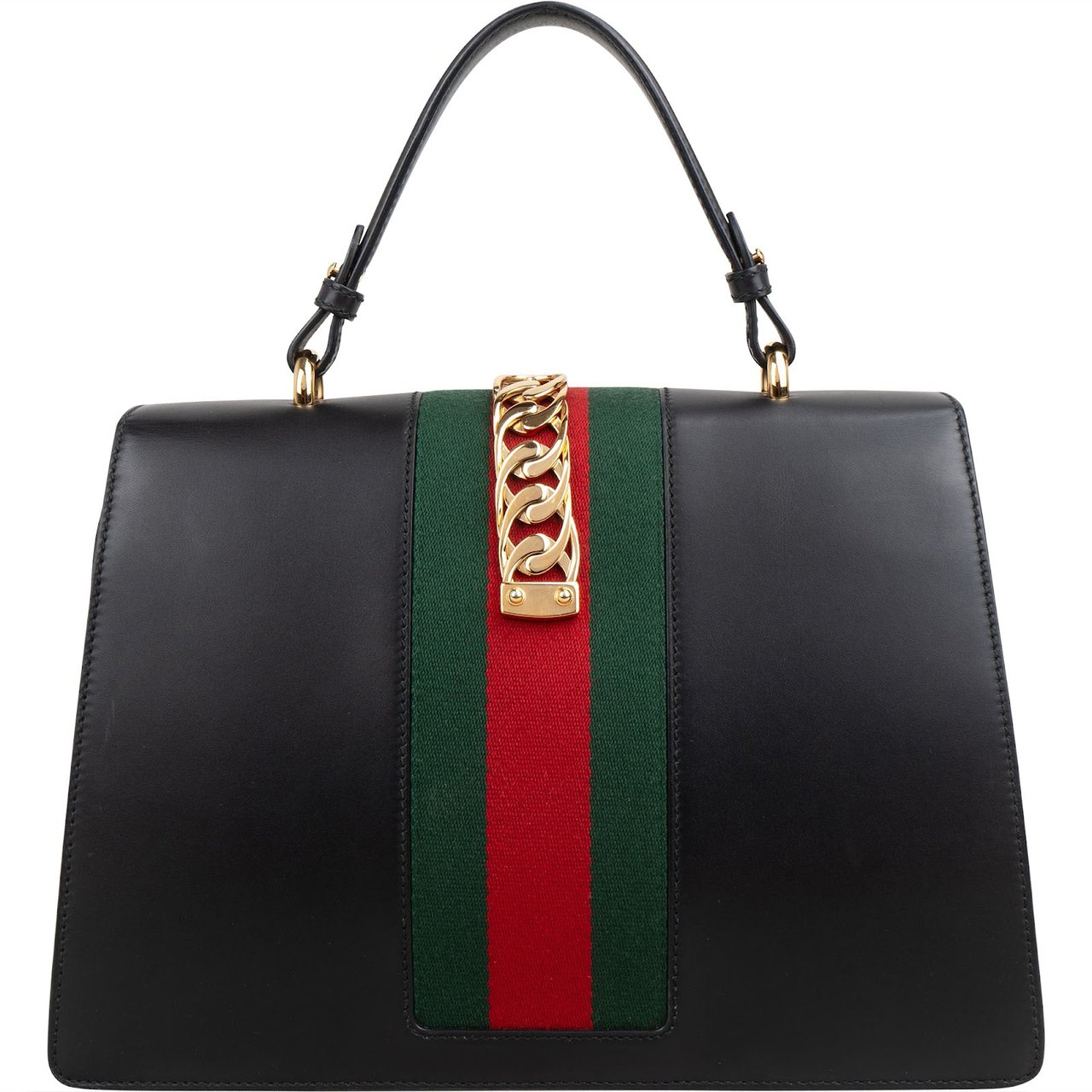 Gucci Black Leather Sylvie Large Top Handle Handbag Zwart