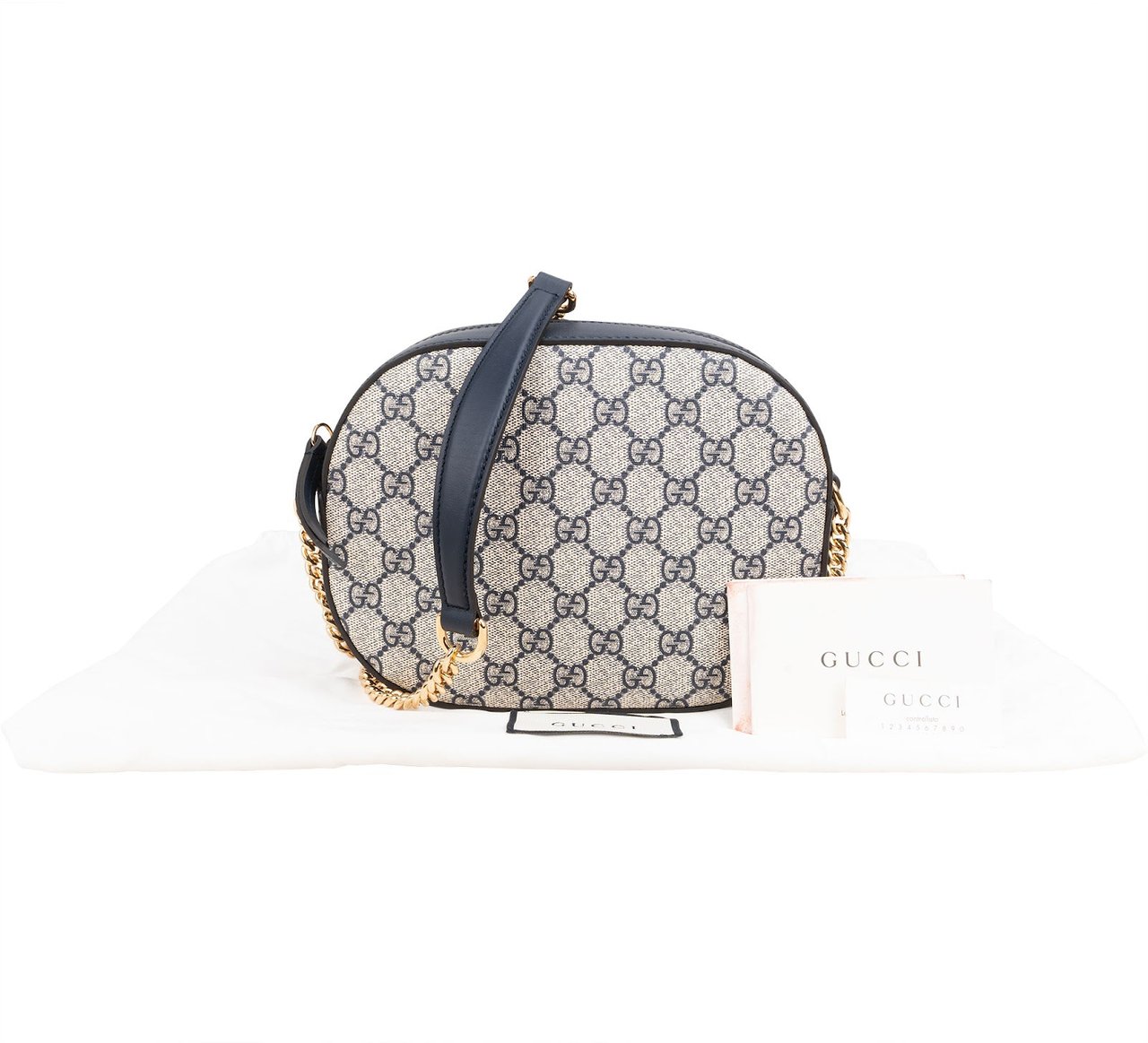 Gucci Monogram GG Supreme Small Oval Crossbody Bag Blauw