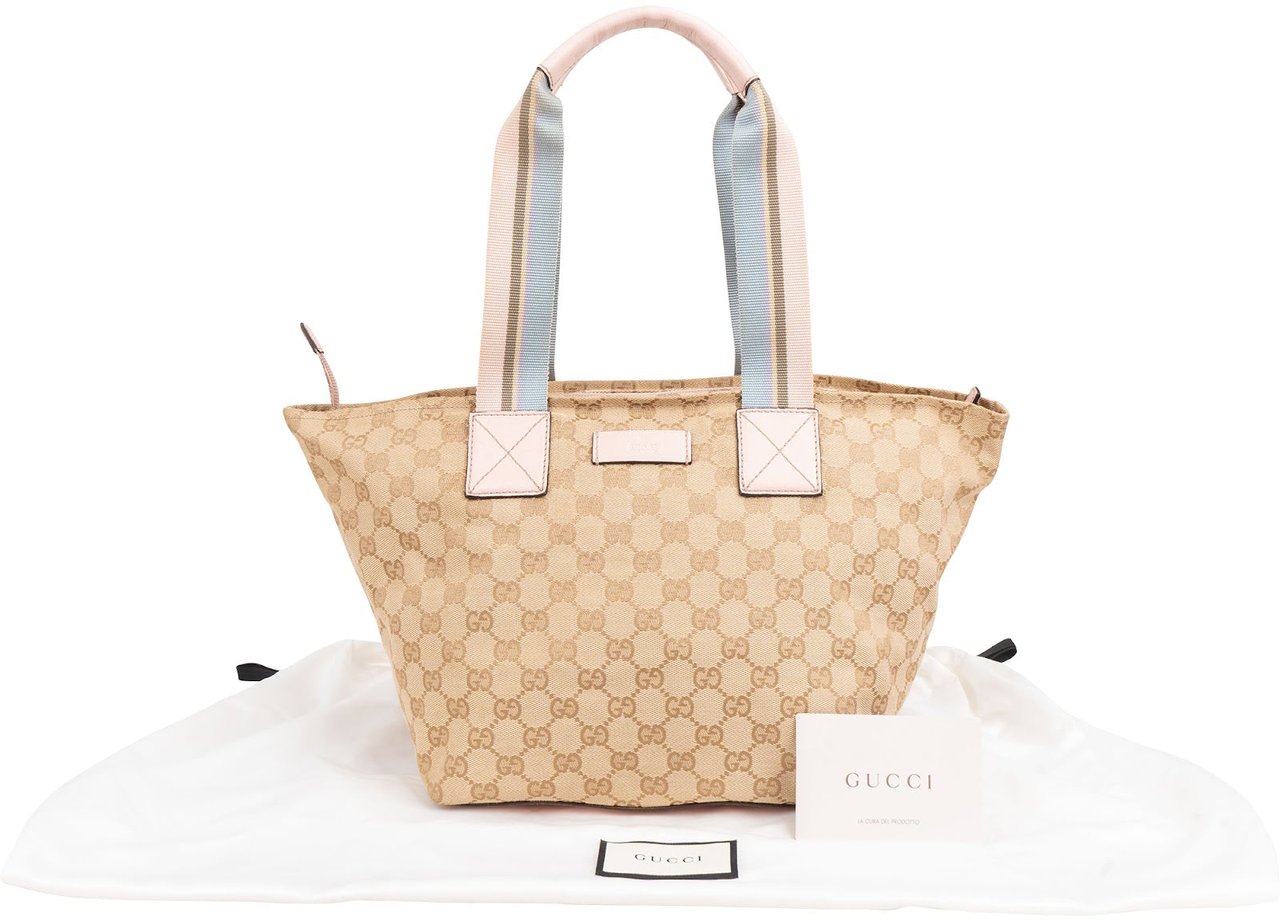 Gucci Monogram GG Canvas Tote Shoulder Bag Beige